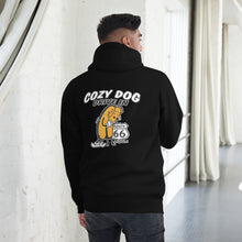 Load image into Gallery viewer, Unisex Hoodie with Cozy Dog Logo with Rt66 Shield on back