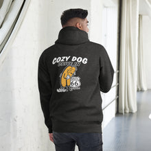 Load image into Gallery viewer, Unisex Hoodie with Cozy Dog Logo with Rt66 Shield on back